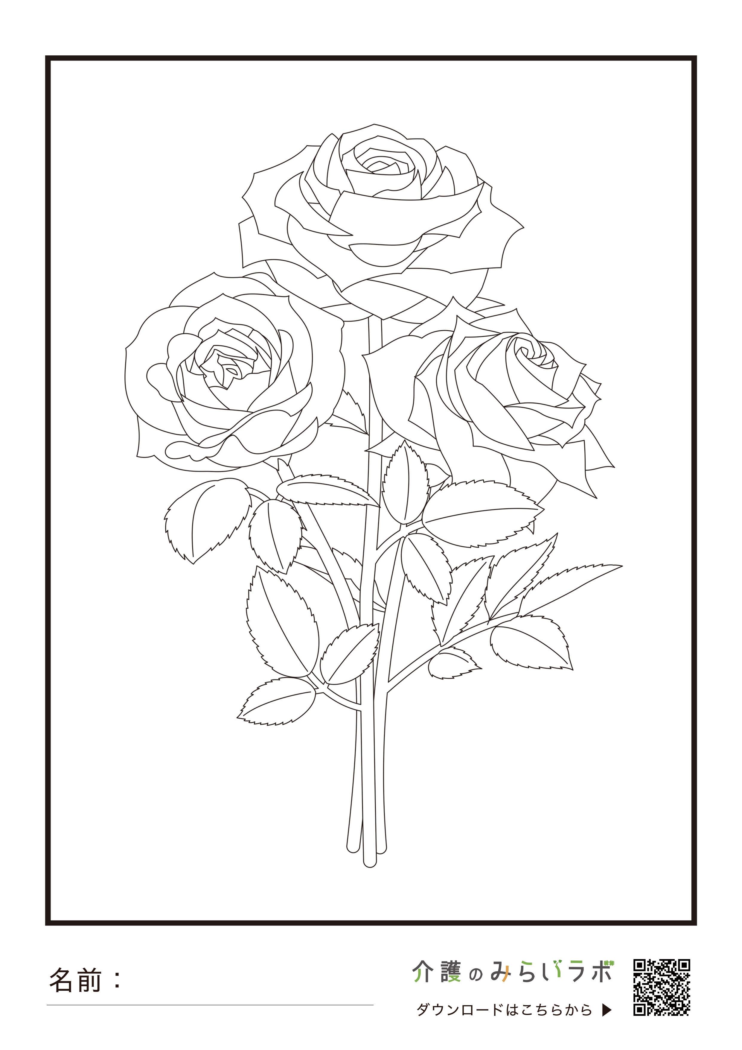 薔薇 バラ 夏 ６月の花 無料印刷できる高齢者向け塗り絵 明日の介護をもっと楽しく 介護のみらいラボ 公式